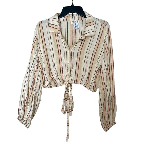 L Space Cropped Button Up Top Wrap Blouse Balloon Sleeve - Picture 5 of 9